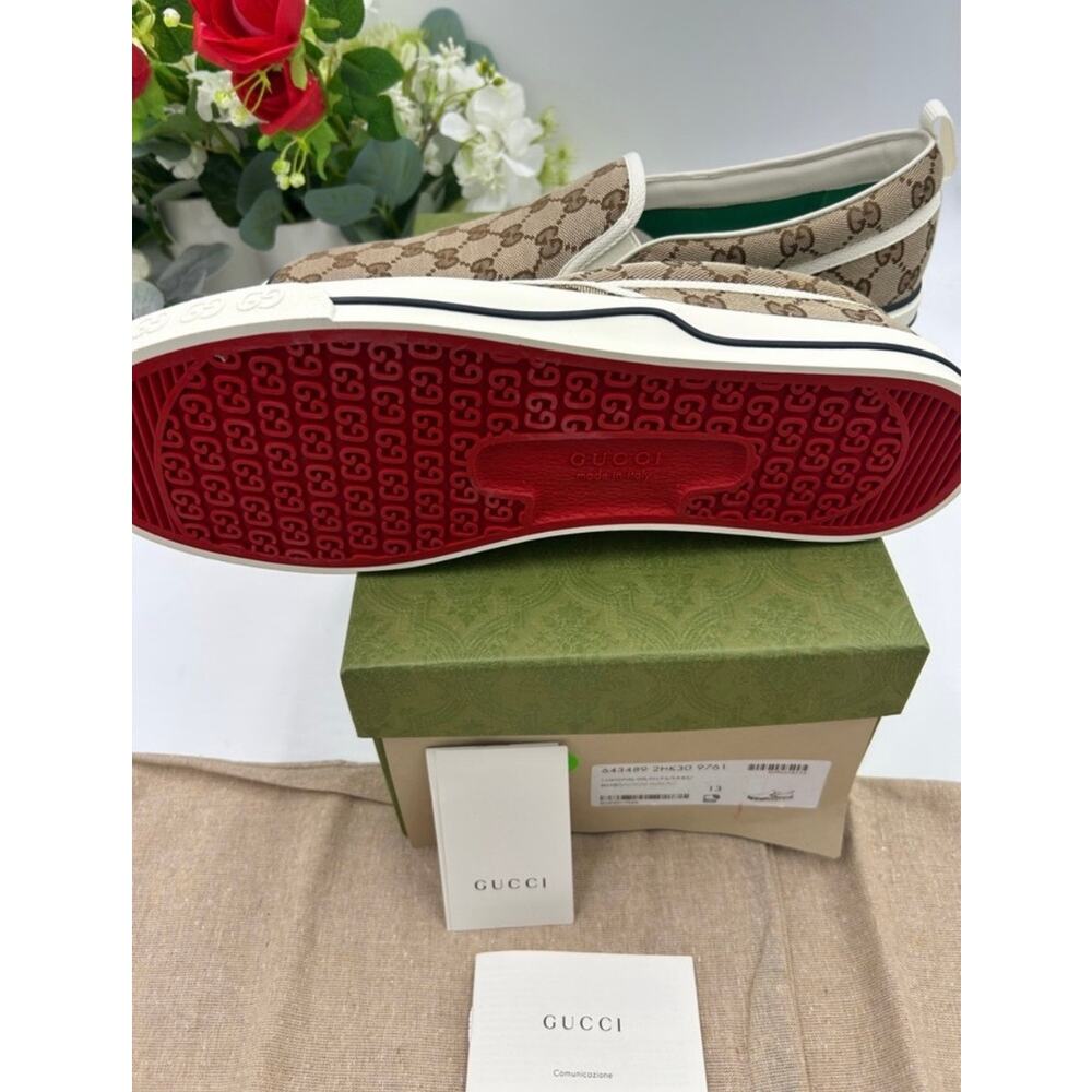 Men's Gucci tennis 1977 slip on sneakers GG canvas size 13 made in Italy - Picture 5 of 12